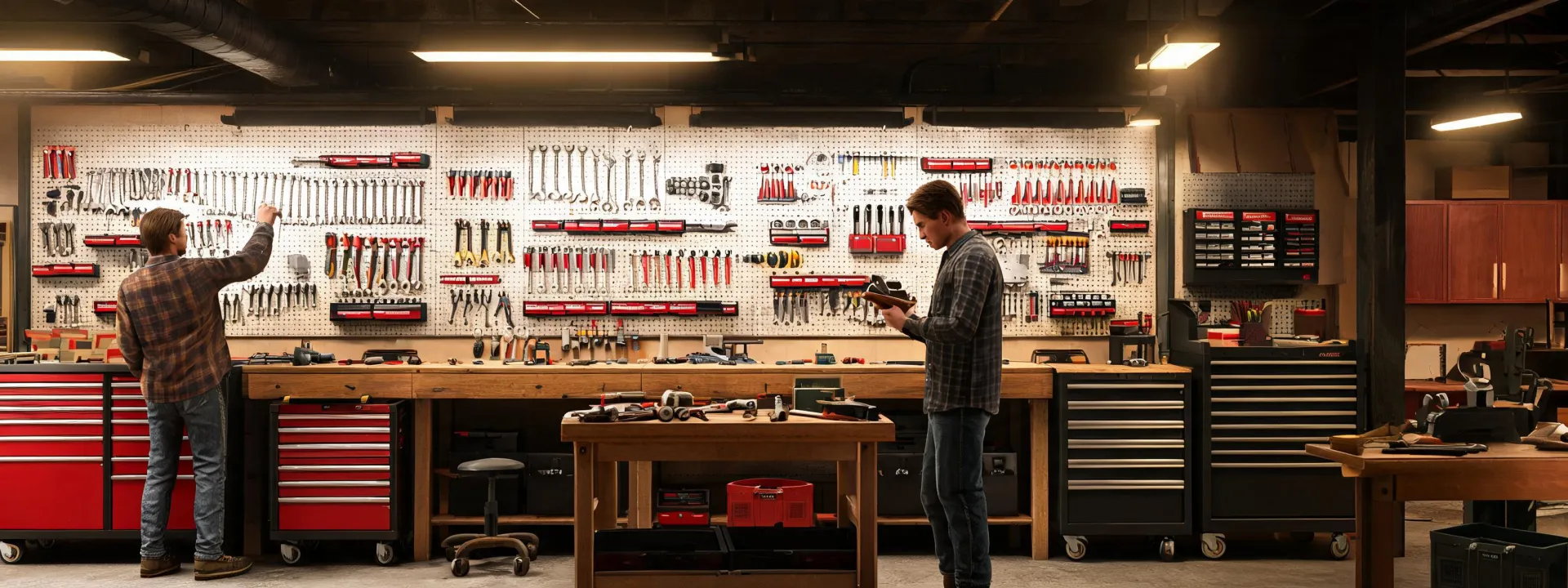 Craftsman workshop team and tool wall